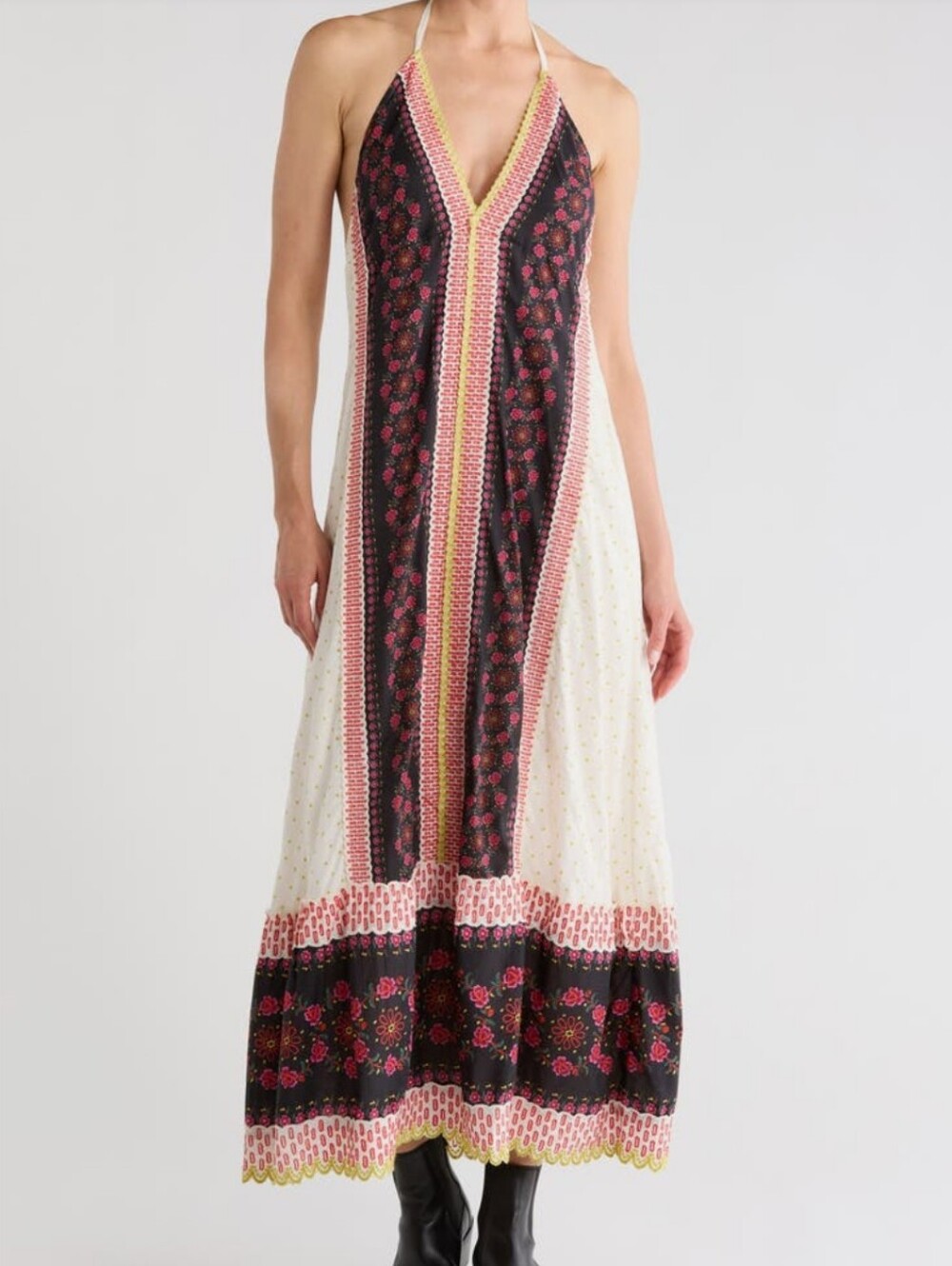 NWT Free People Cubana Border Print Chiffon Halter Maxi Dress XS $398